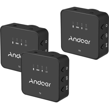 Système de microphone sans fil Andoer One-Trigger-Two 2.4G (2 émetteurs + 1 récepteur) Clip noir