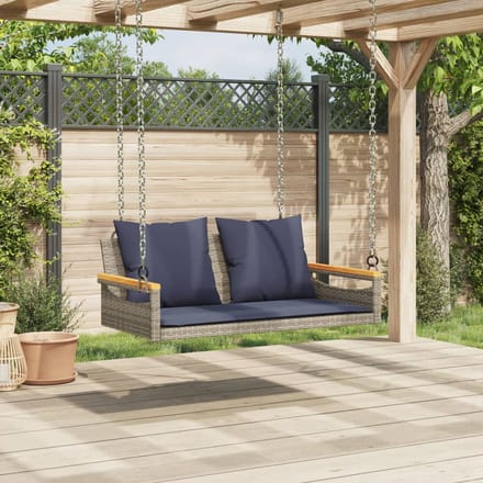 vidaXL - Schommelbank - met - kussens - 109x62x40 - cm - poly - rattan - grijs
