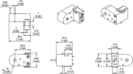 120:1 Mini Plastic Gearmotor, Offset 2mm Spline Output Pololu 1122