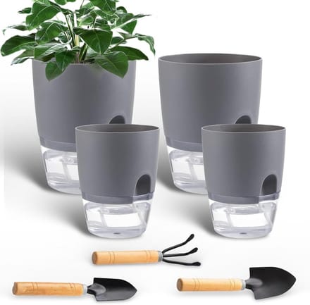 Set van 4 Zelfbewaterende Bloempotten Wit Kunststof met Waterreservoir