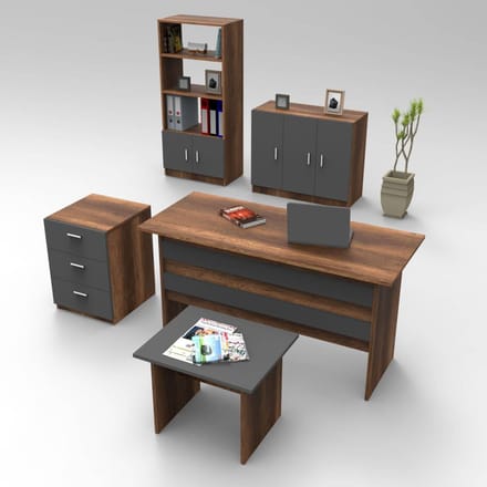 Set van bureau met bijzettafel en 3 opbergkasten Jona | Kalune Design