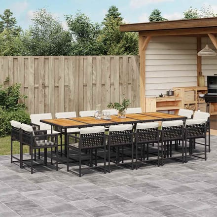 vidaXL - 15-delige - Tuinset - met - kussens - poly - rattan - zwart