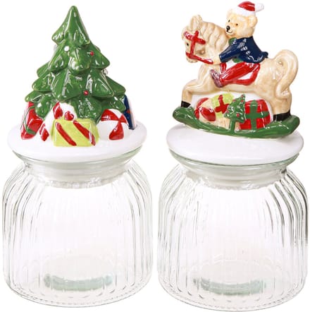 Snoeppot met deksel Kerstbonboniere H20cm 2st