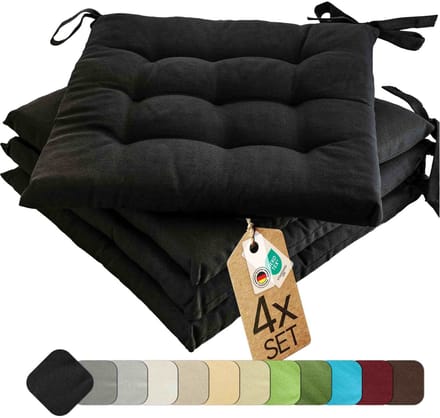 etérea Basic Zitkussen Stoelkussen - Seat Cushion 4 Stuk - 40x40 cm - Zwart