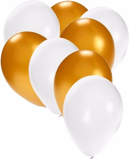 Ballonnen in het wit en goud - 30x stuks - 27 cm - gouden / witte versiering - feestartikelen
