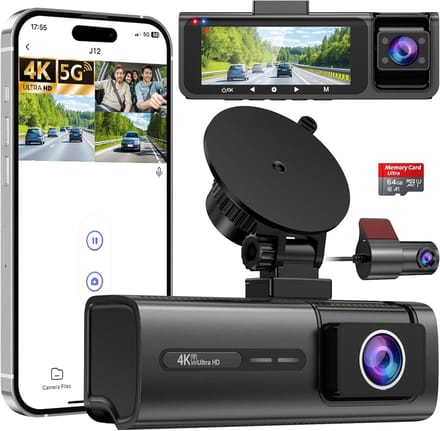 3-kanaals Dashcam - Auto camera - Veilig rijden - 4K front en achter - 3.1 inch scherm - Zwart