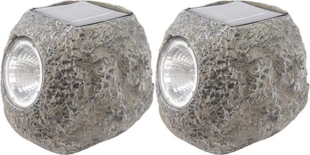 Lumineo Buiten spot solar verlichting - 2x - steen - LED - 10 x 12 cm
