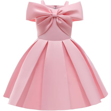 Nieuwe kinderprinsesjurk Effen kleur Off-shoulder kinderjurk 120cm roze
