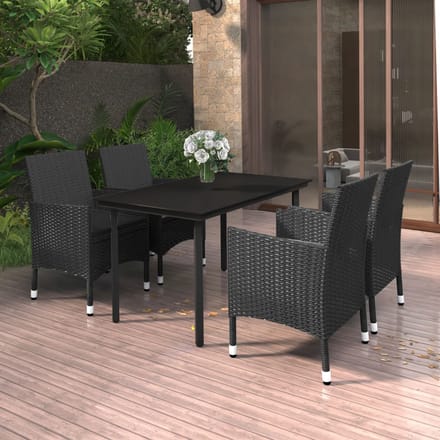 vidaXL - 5-delige - Tuinset - met - kussens - poly - rattan - en - glas