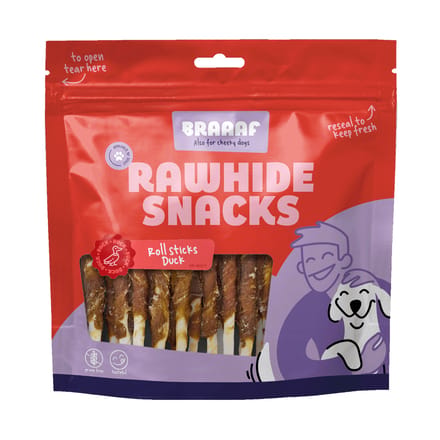 2x30 stuks Roll Sticks Kauwrollen Eend (12,5cm) Braaaf Hondensnacks