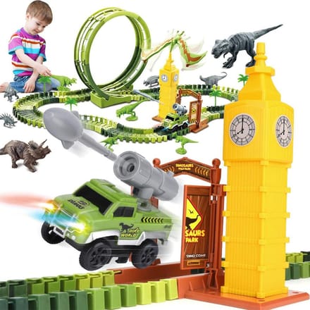 Nince Dinosaurus Speelgoed Autoracebaan - Flexibele Racebaan Speelgoed Auto - 10 Dinosaurus Figuren - Speelgoed 3 jaar - Speelgoed 4 jaar - Speelgoed 5 jaar - Speelgoed 6 jaar