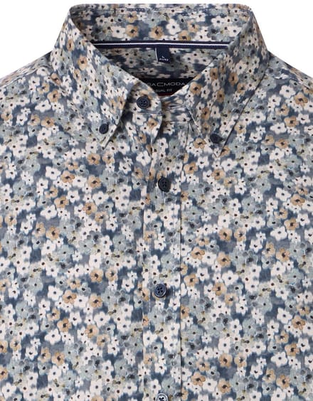CASA MODA Sport casual fit overhemd - popeline - blauw - wit - beige dessin