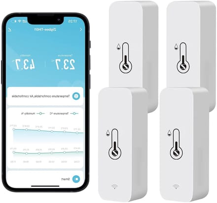 Temperatuur Vochtigheidssensor - Binnen Buiten - Klimaat Bewaken - App Meldingen - 4 Stuks - Wit
