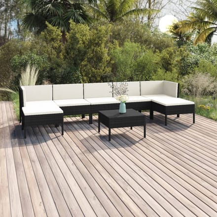 vidaXL - 8-delige - Loungeset - met - kussens - poly - rattan - zwart