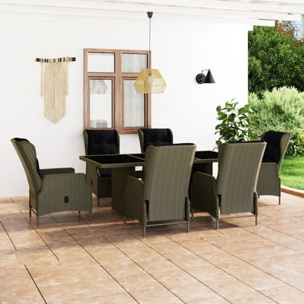 vidaXL - 7-delige - Tuinset - met - kussens - poly - rattan - bruin