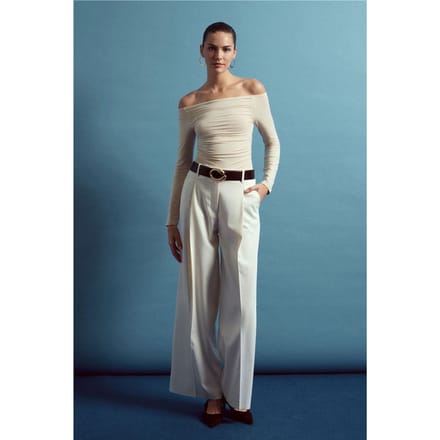 Hoge taille wijde crepe broek
