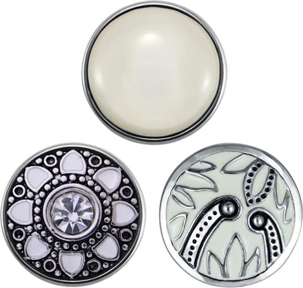Quiges - Chunk 18mm Click Button Drukknoop Set van 3 Stuks Mix Wit Emaille met Zirkonia - EBCMSET005