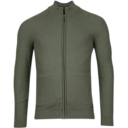 Baileys Vest Combed Cotton Cardigan Zip Allover Structure Knit Olive Green Melange / male