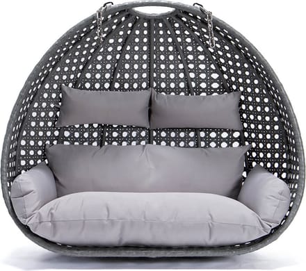 Mand hangstoel Polyrattan TWIN - Grijs - Met kussens + ketting