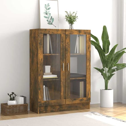 vidaXL - Vitrinekast - 82,5x30,5x115 - cm - bewerkt - hout - gerookt - eikenkleurig