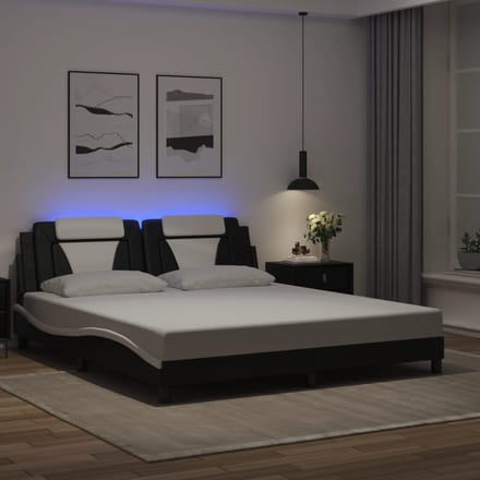 vidaXL - Bedframe - "Viana" - met - LED - zonder - matras - zwart - en - wit - 180x200 - cm