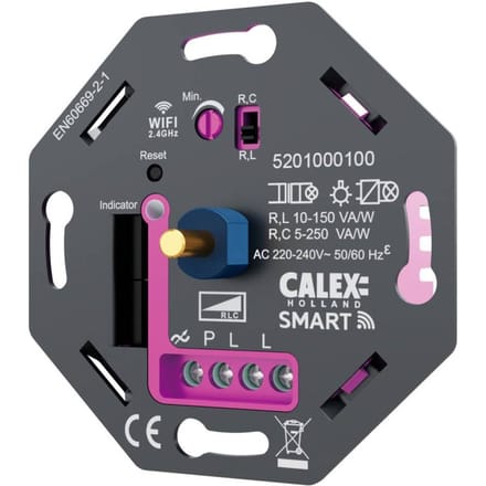 Calex Smart LED Dimmer - Wifi - Inbouw - 5-250W - Fase Aan/Afsnijding - Universeel