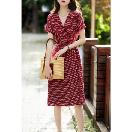 Zomer, Retro Polka Dots, Wit en Dunne Polka Dot Jurk 3XL rood