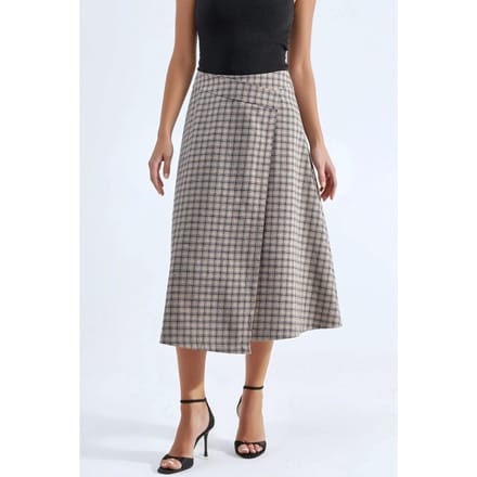 Hoge Taille Geruite Midi Rok