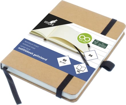 Kangaro notitieboek - A6 - kraft - met lijn - met elastiek, lint en penlus