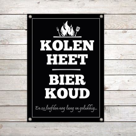 Tuinposter BBQ Kolen heet bier koud - grappige buitenposter - vaderdag cadeau man - mancave