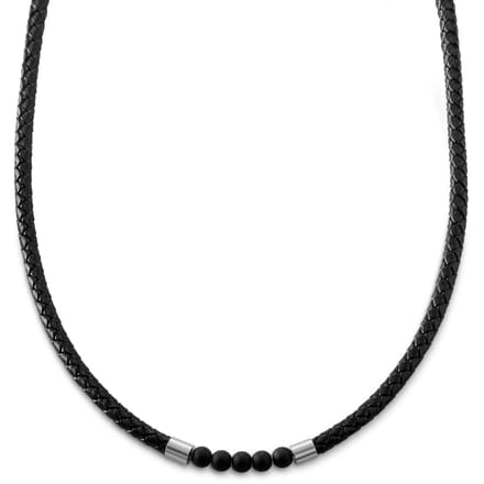 Tenvis | 5 mm Zilverkleurige Onyx Leren Ketting