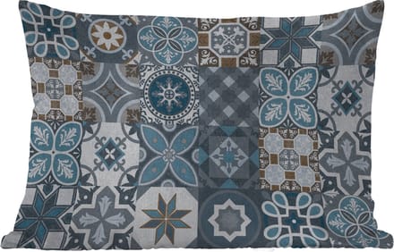 Buitenkussens - Tuin - Design - Bloem - Blauw - Figuren - 50x30 cm