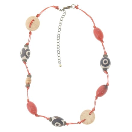 Behave Ketting rood met bruine kralen van hout 41 cm
