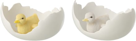 J-Line decoratie Eend in Eierschaal - polyresin - wit/geel - large - 2 stuks