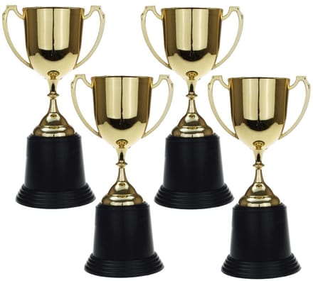 Gouden trofee/prijs beker met oren - 4x - 22 cm - met ruimte voor tekst - kunststof