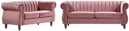 Vente-unique Tweezits- en driezits-Chesterfield-banken van oudroze velours TRUMBO
