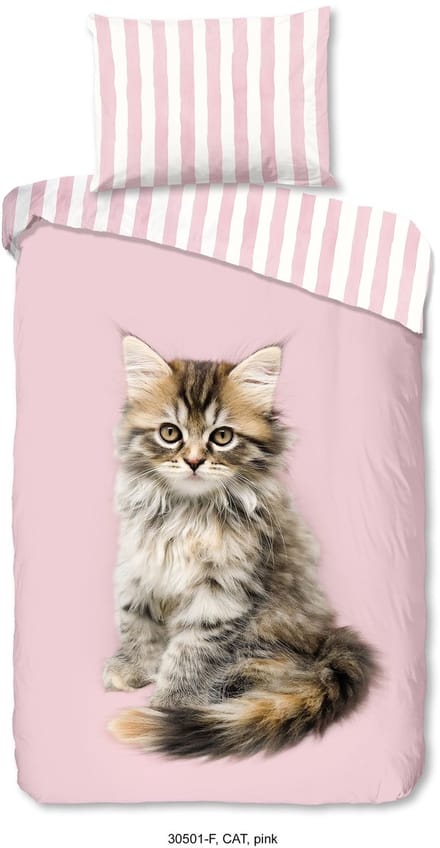 Good Morning Dekbedovertrek "Cat" - Roze - (140x200/220 cm)