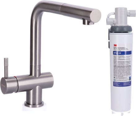 STAHL Keukenkraan Gun Metal massief RVS met uitloop inclusief 3M waterfilter