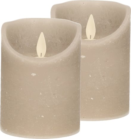 Anna's Collection Stompkaars - 2x - LED - taupe - H10 cm - bewegende vlam - kaars