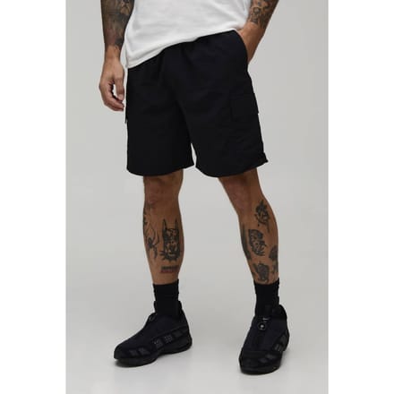 Essential Relaxed Fit Elasticated Nylon Cargo Shorts | Black | Size Small