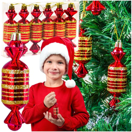 Zolta - Kerstbal Set - Cukierki Thema - Rood en Goud - Set van 6