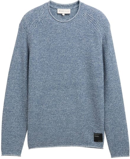 Tom Tailor Denim - Gebreide trui in gemêleerde look - Maat S - denim blue white mouline