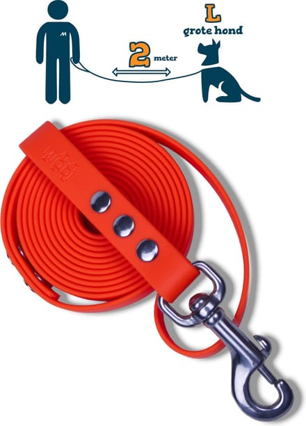 Miqdi hondenriem – BioThane® - oranje – 2 meter lang – 19mm breed – L/XL - grote hond