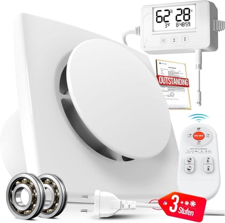 Stille Badkamerventilator 100mm met Vocht- en Temperatuursensor en Timer
