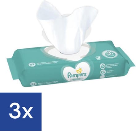 Pampers Billendoekjes Sensitive - zonder parfum - 156 doekjes (3x52)