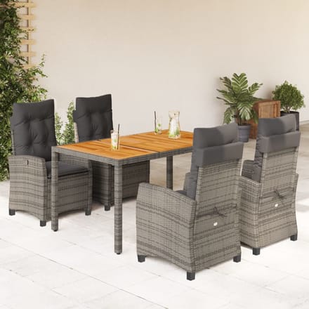 vidaXL - 5-delige - Tuinset - met - kussens - poly - rattan - grijs