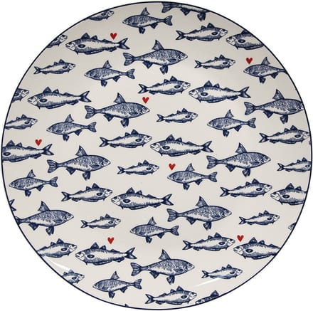 Clayre & Eef Dinerbord Ø 26 cm Wit Blauw Porselein Vissen