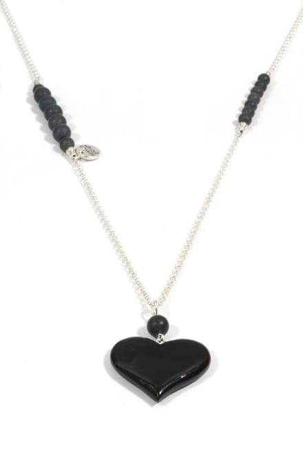 Heaven Eleven dames Ketting zilver plating - onyx matte kralen - zwart hertegewei hart