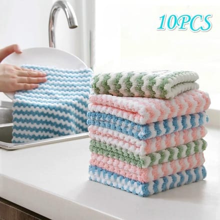 Lot de 10 chiffons de nettoyage de cuisine double face absorbants, couleur aléatoire gray