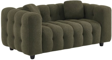 sweeek - 2-zitsbank in gestoffeerde bouclé met eucalyptushout en multiplex onderstel